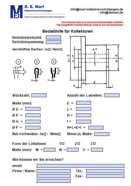 bearbeitbare Bestellhilfe Kommutatoren