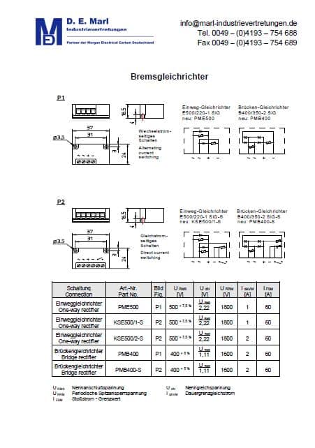 Lagerliste der Bremsgleichrichter