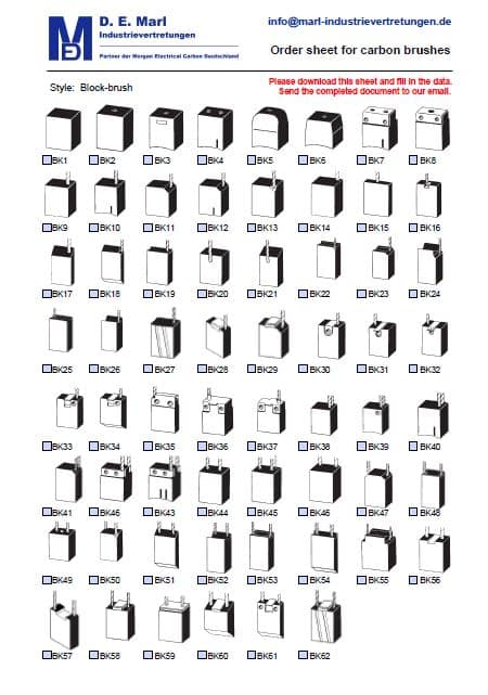 Order sheet for carbon brushes