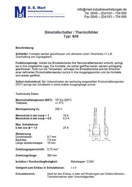 Thermofühler S08 Schließer